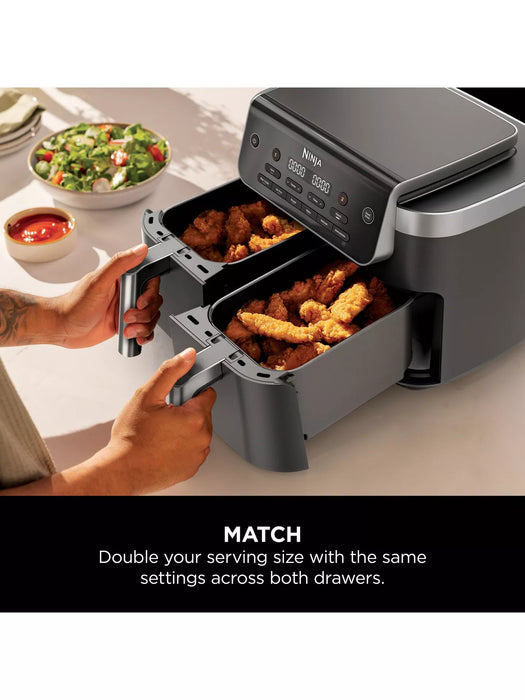 Ninja DualZone 6-in-1 7.6L 2-Drawer Air Fryer with Sync and Match Functions - Grey | DZ801UK
