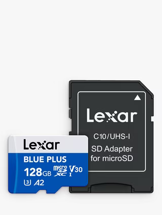 Lexar BLUE PLUS 128GB microSDXC Memory Card UHS-I A2 V30 with SD Adapter | 425280
