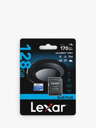 Lexar BLUE PLUS 128GB microSDXC Memory Card UHS-I A2 V30 with SD Adapter | 425280