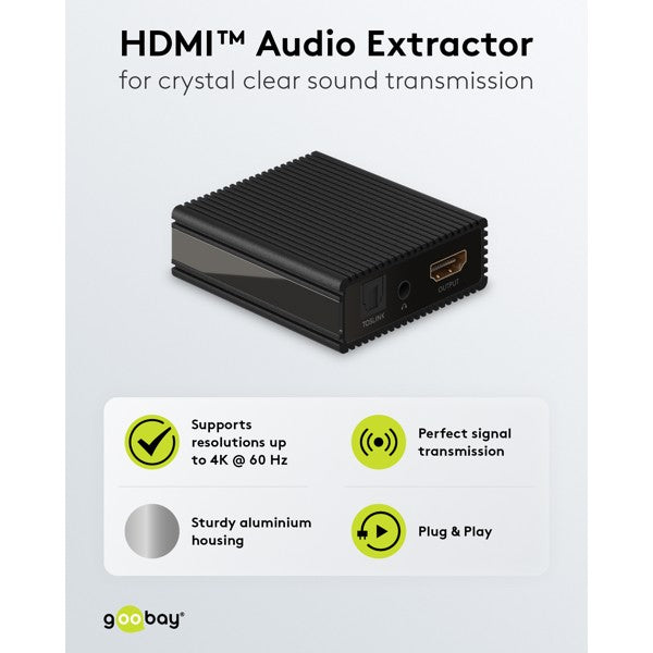 Goobay HDMI Audio Extractor 4K @ 60Hz with Optical TOSLINK and 3.5mm Stereo Output | 58477