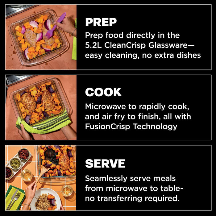 Ninja CRISPi 2-in-1 Flatbed Microwave & Air Fryer with FusionCrisp, 13 Functions - Silver | MW101UK