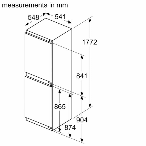 Bosch Series 2, built-in fridge-freezer with freezer at bottom, 177.2 x 54.1 cm, flat hinge | BSH KIN85NFE0G