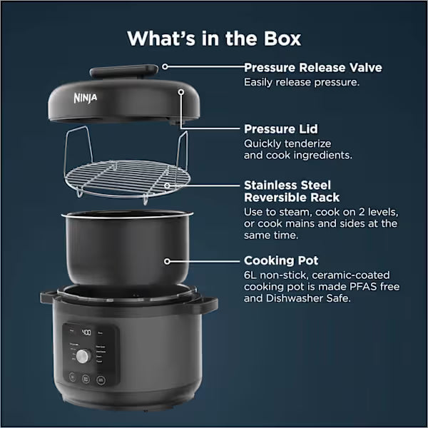 Ninja HyperHeat 6L 9-in-1 Pressure Cooker and Rice Cooker 1200W - Black | PC201UK