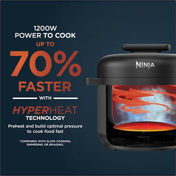 Ninja HyperHeat 6L 9-in-1 Pressure Cooker and Rice Cooker 1200W - Black | PC201UK
