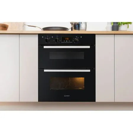 Indesit 60cm Built Under Double Electric Oven in Black || IDU6340BL