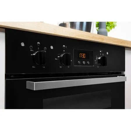 Indesit 60cm Built Under Double Electric Oven in Black || IDU6340BL