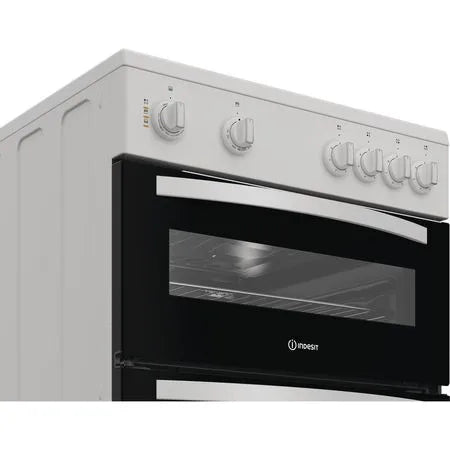INDESIT 60cm Electric Double Cooker with Ceramic Hob - White | IDE6VMW