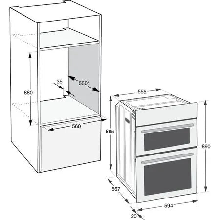 Indesit Built In Electric Fan Double Oven - Stainless Steel | DII10DIX