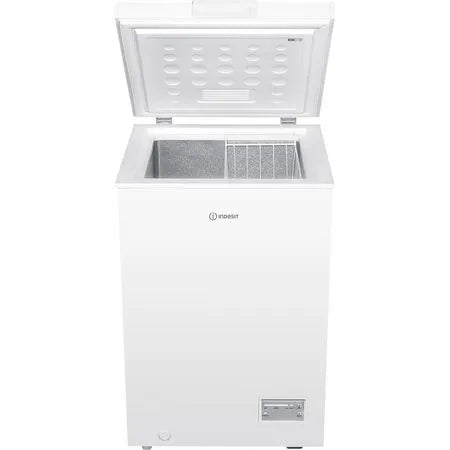 Indesit 55cm Low Frost Chest Freezer 98 Litre, Garage Safe to -15C - White | INCF984UK