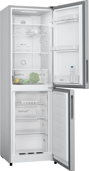 Bosch Series 2, free-standing fridge-freezer with freezer at bottom, 182.4 x 55 cm - Stainless steel | KGN27NLEAG