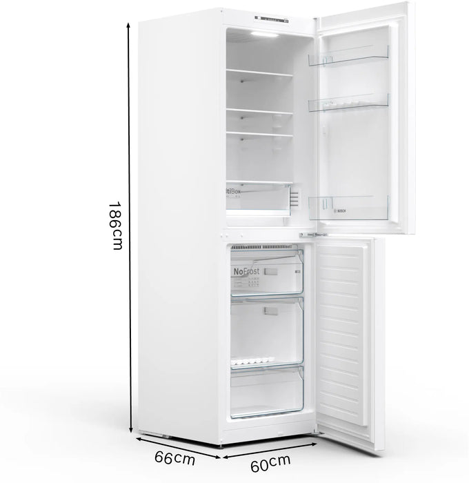 Bosch Series 2, freestanding fridge-freezer with freezer at bottom, 186 x 60 cm - White | KGN34NWEAG