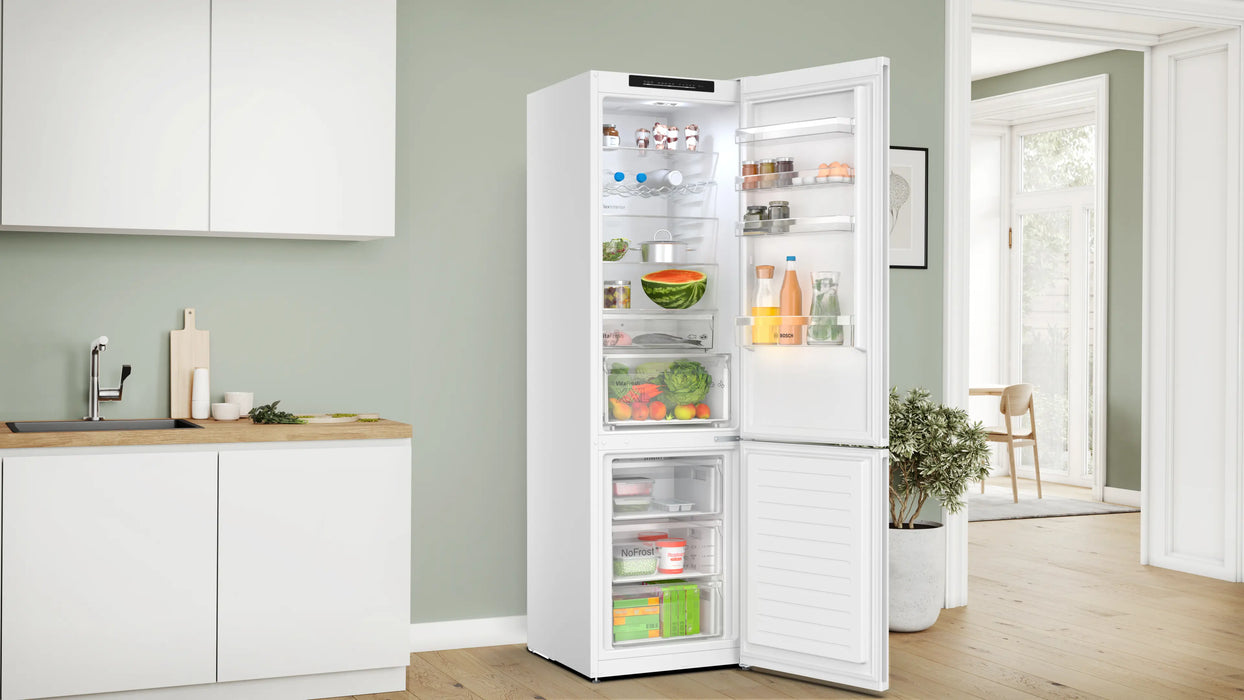 Bosch Series 4, freestanding fridge-freezer with freezer at bottom, 203 x 60 cm - White | KGN392WDFG