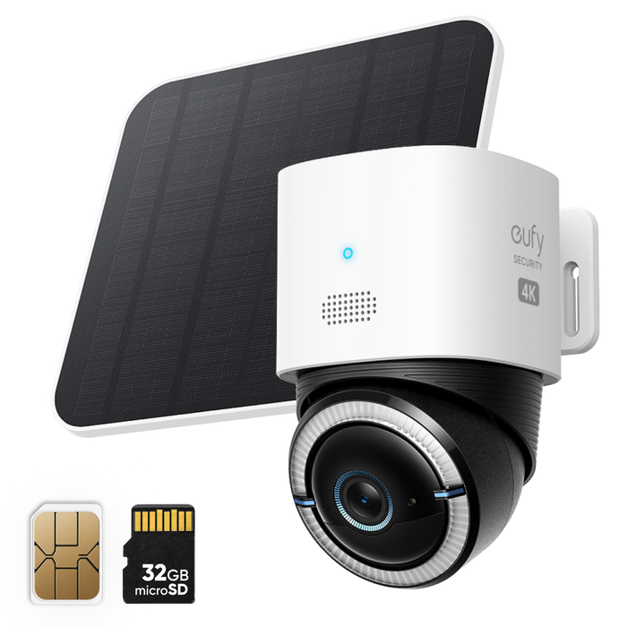 Eufy 4G LTE Cam S330 4K Solar Pan & Tilt Security Camera with AI Tracking, 9400mAh Battery and SIM - Black | T86P2321