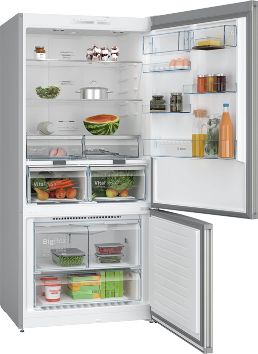 Bosch Series 4, free-standing fridge-freezer with freezer at bottom, 186 x 86 cm - Brushed steel (with anti-fingerprint) | BSH KGN86VIEAG