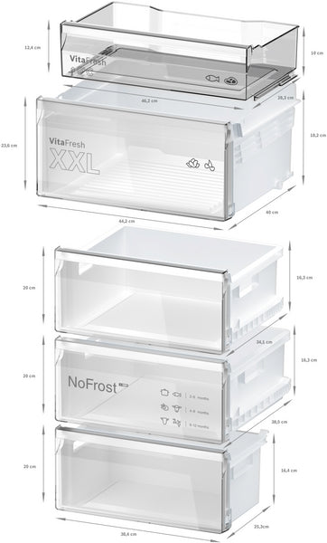 Bosch Series 4, free-standing fridge-freezer with freezer at bottom, 203 x 60 cm - Stainless steel look | BSH KGN392LBFG