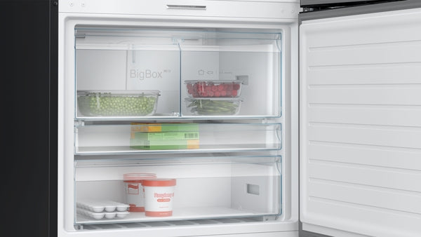 Bosch Series 8, free-standing fridge-freezer with freezer at bottom, 186 x 86 cm - Brushed black steel anti-fingerprint | BSH KGP86AXB0N