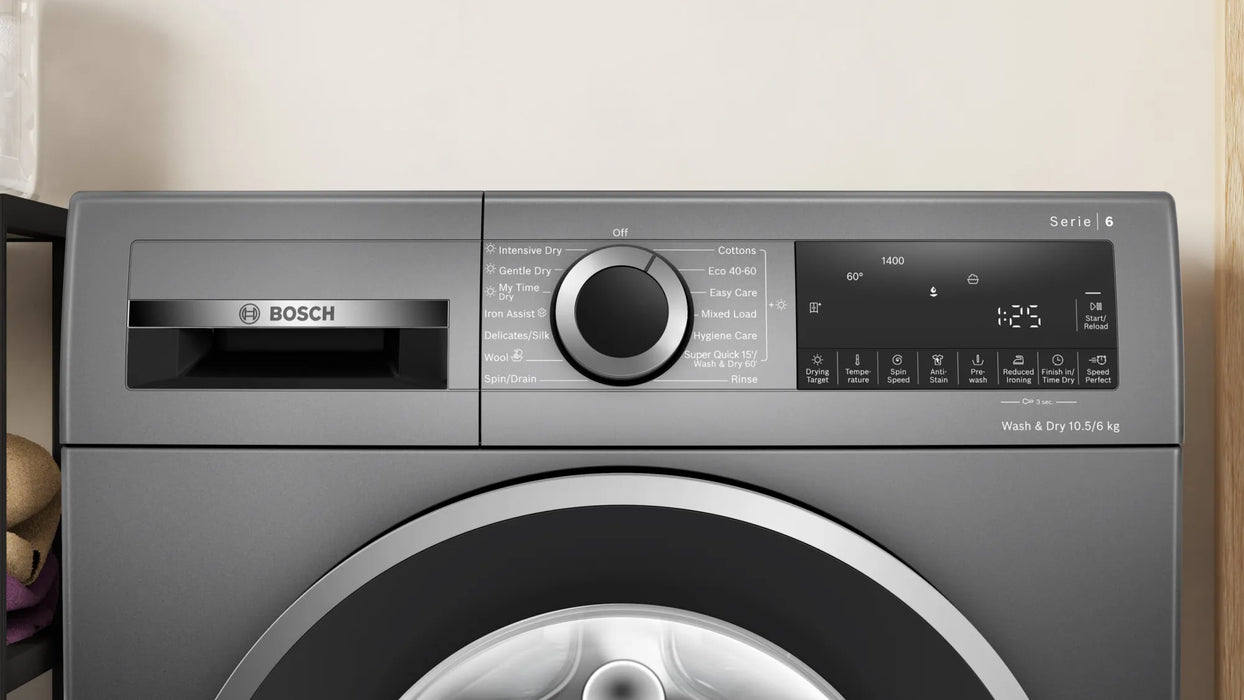 Bosch Series 6, Washer dryer, 10.5/6 kg, 1400 rpm | BSH WNG254R1GB