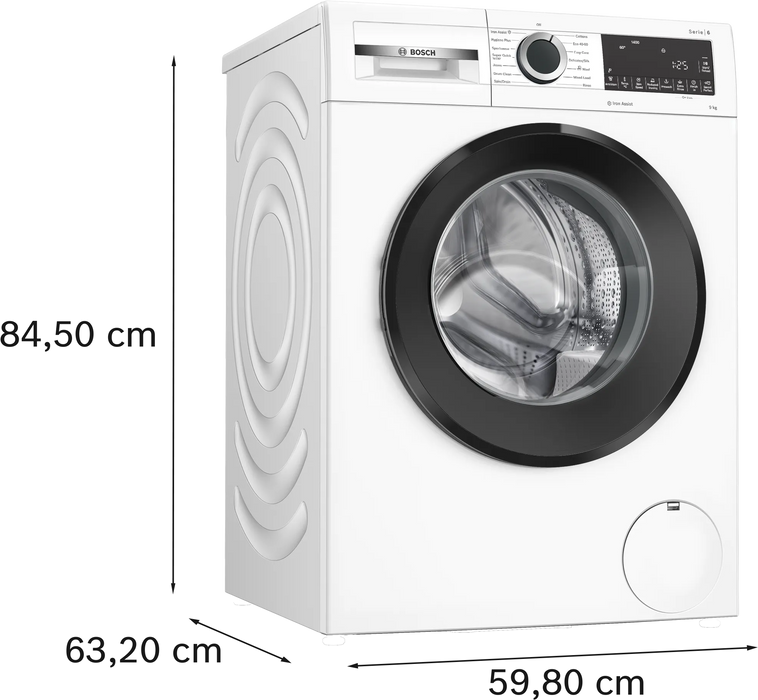 Bosch Series 6, Washing machine, front loader, 9 kg, 1400 rpm - White | BSH WGG24400GB