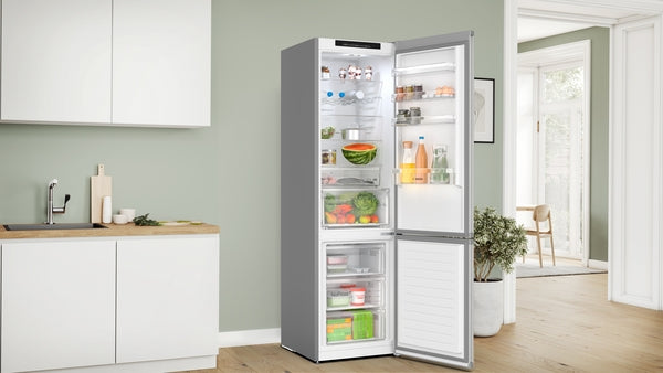 Bosch Series 4, free-standing fridge-freezer with freezer at bottom, 203 x 60 cm - Stainless steel look | BSH KGN392LBFG