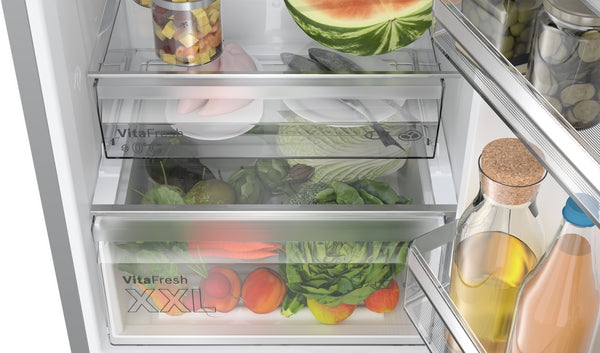 Bosch Series 4, free-standing fridge-freezer with freezer at bottom, 203 x 60 cm - Stainless steel look | BSH KGN392LBFG