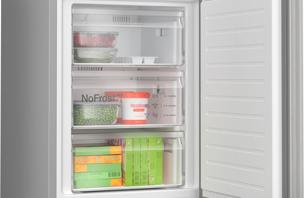 Bosch Series 4, free-standing fridge-freezer with freezer at bottom, 203 x 60 cm - Stainless steel look | BSH KGN392LBFG