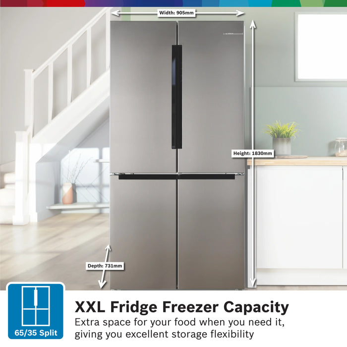 Bosch Series 4, French Door Bottom freezer, multi door, 183 x 90.5 cm - Stainless steel (with anti-fingerprint) | BSH KFN96VPEAG