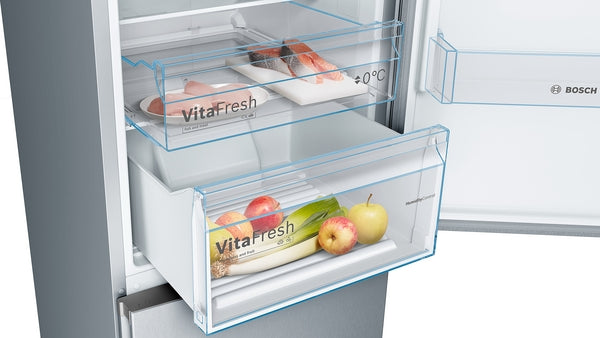 Bosch Series 4, free-standing fridge-freezer with freezer at bottom, 203 x 60 cm - Stainless steel look| BSH KGN392LEBG