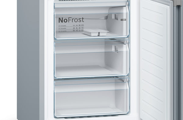 Bosch Series 4, free-standing fridge-freezer with freezer at bottom, 203 x 60 cm - Stainless steel look| BSH KGN392LEBG
