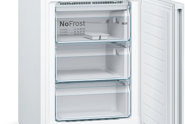Bosch Series 4, free-standing fridge-freezer with freezer at bottom, 203 x 60 cm - White | BSH KGN392WEBG