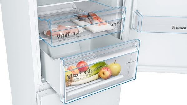 Bosch Series 4, free-standing fridge-freezer with freezer at bottom, 203 x 60 cm - White | BSH KGN392WEBG