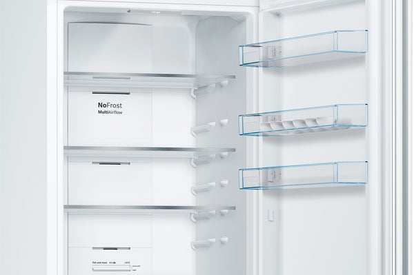 Bosch Series 4, free-standing fridge-freezer with freezer at bottom, 203 x 60 cm - White | BSH KGN392WEBG