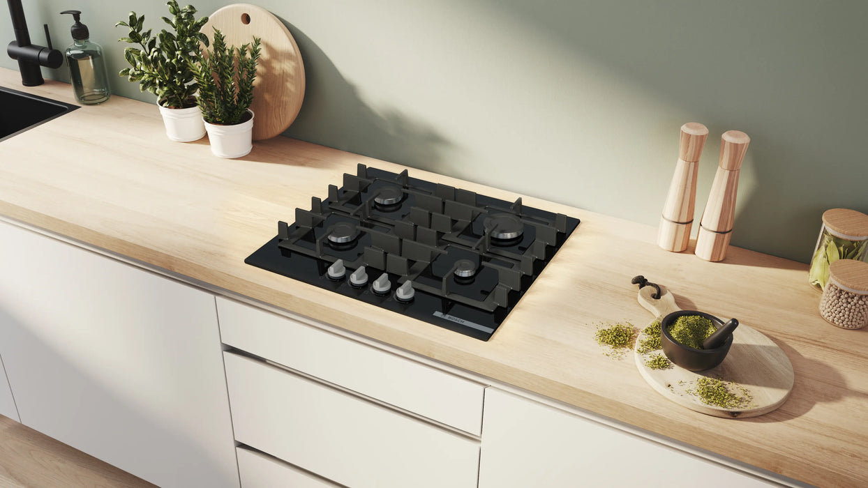 BOSCH Series 4 Gas Hob 60cm Tempered Glass - Black | PNP6B6K40