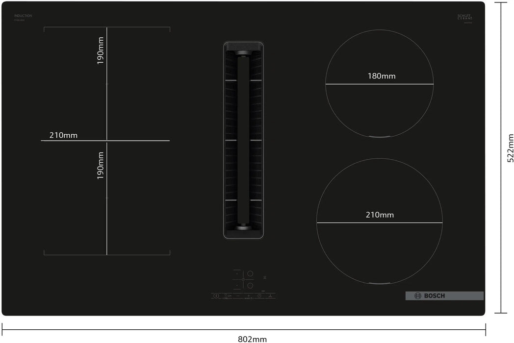 Bosch Series 4, Induction hob with integrated ventilation system, 80 cm, surface mount without frame | BSH PVS811B16E