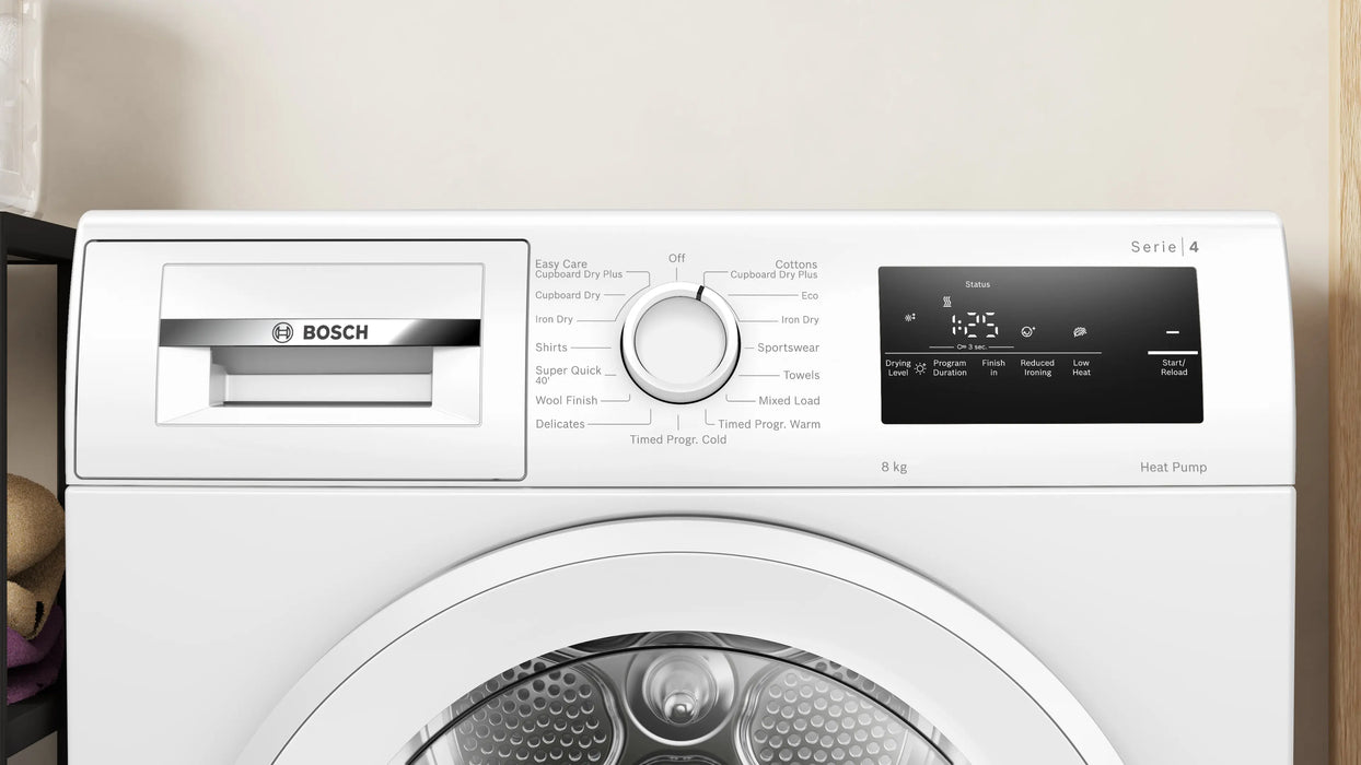 BOSCH Heat Pump Dryer Bosch Series 4 8kg Heat Pump Dryer - White | WTH85225IE IRWINS MEGASTORE