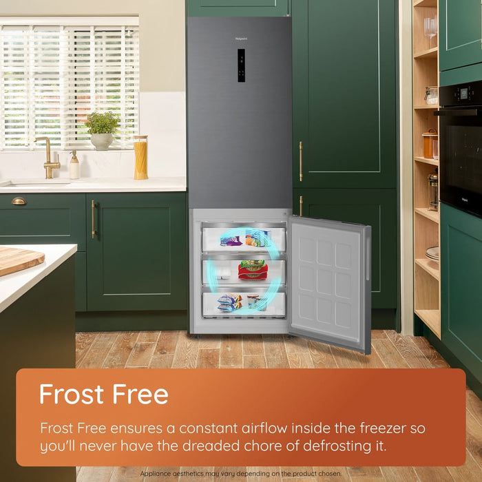 Hotpoint VitalCare 187cm Tall Frost Free Larder Fridge 365L with Even Flow Cooling - Dark Inox | HPMLF6442XBR4UK