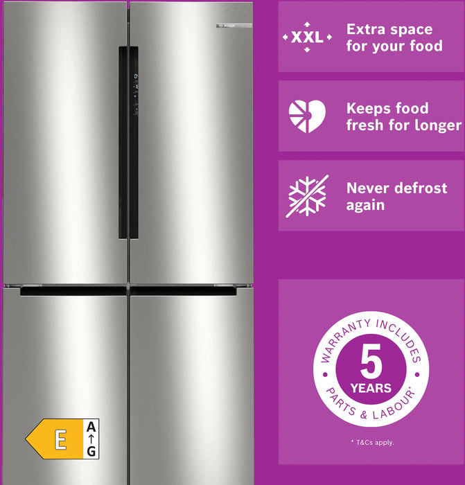 Bosch Series 4, French Door Bottom freezer, multi door, 183 x 90.5 cm - Stainless steel (with anti-fingerprint) | BSH KFN96VPEAG
