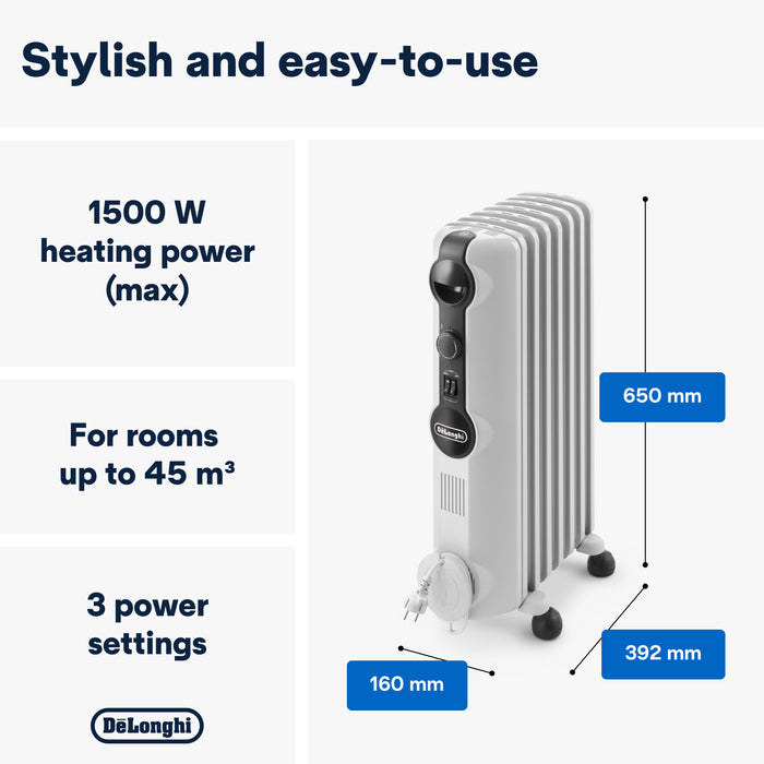 DELONGHI Radia S Portable Oil-Filled Radiator - White | TRRS0715