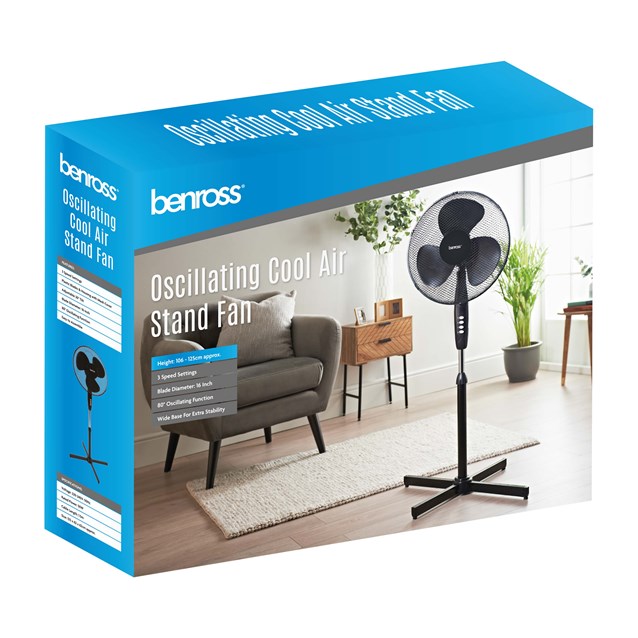 BENROSS Fan Benross 16" Oscillating Pedestal Fan - Black | 438302 IRWINS MEGASTORE