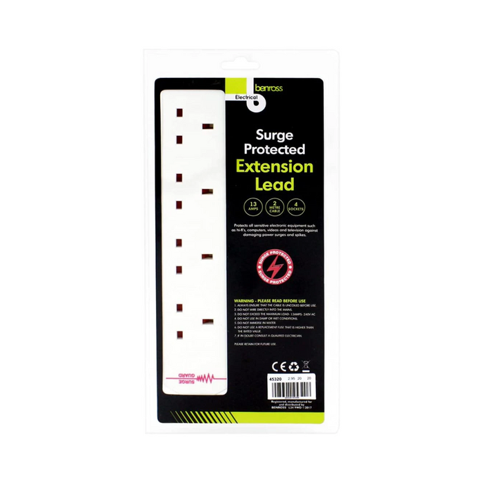 BENROSS 4 Way 2M Surge Protected Extension Lead | 45320