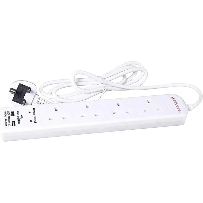 Benross 4 Way 2M 13A Surge Protected USB Extension Lead - White | 456290