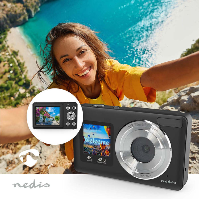 Nedis Dual Screen Digital Camera 4K 30fps with 48MP Photos - Black | 471553