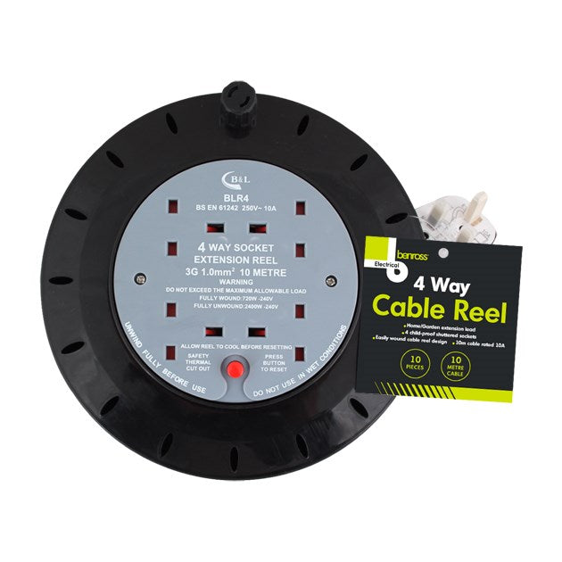 BENROSS 4 Way 10M Cable Reel - 10A || 48270