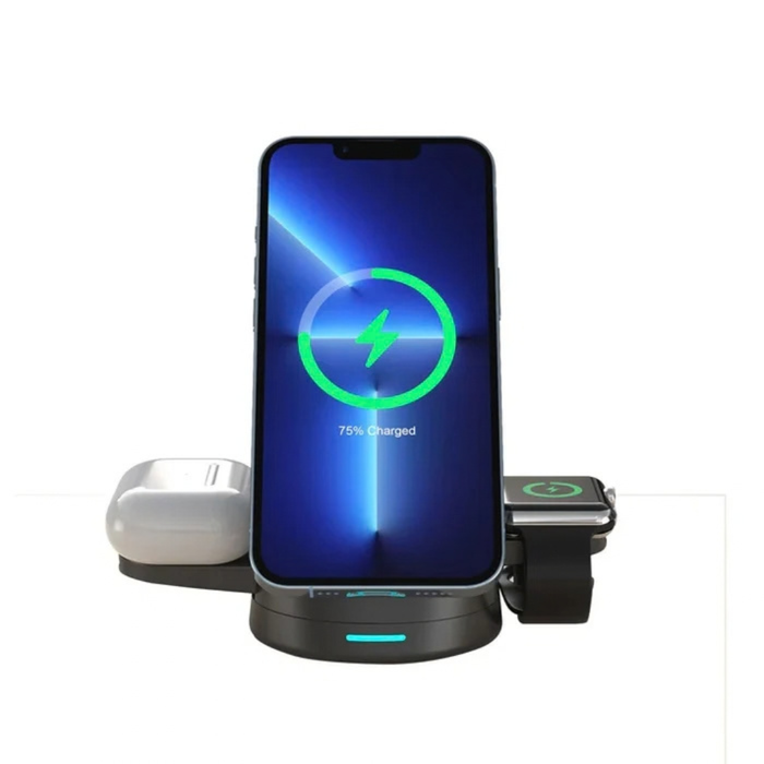 PREVO 3in1 25W Foldable Magnetic Wireless Charging Station - Black || 111323