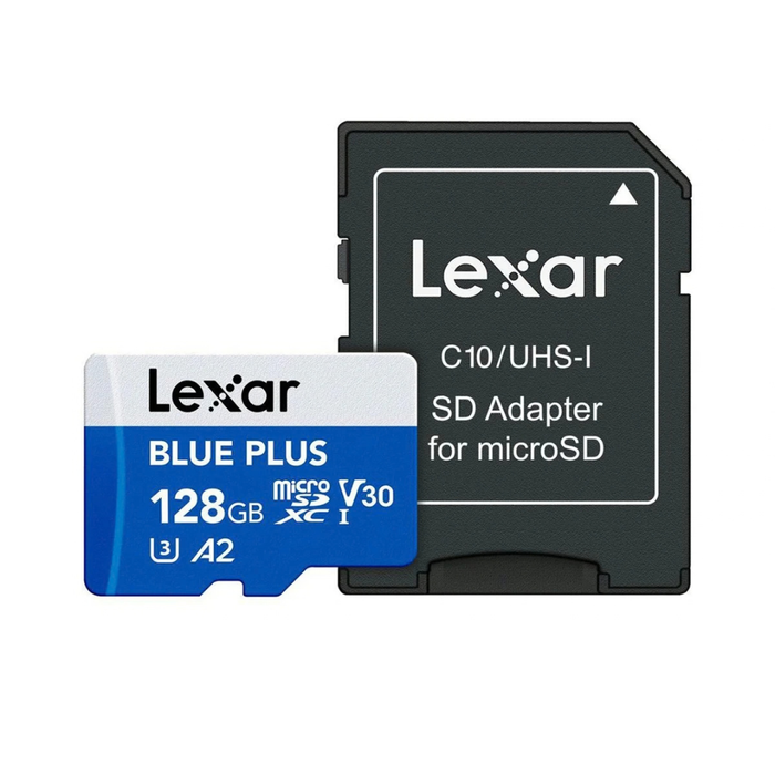 Lexar BLUE PLUS 128GB microSDXC Memory Card UHS-I A2 V30 with SD Adapter | 425280