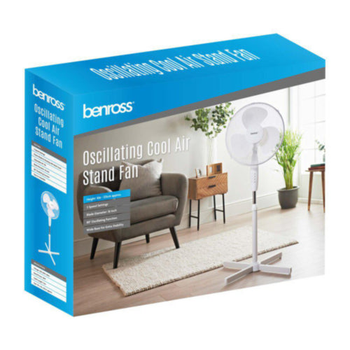 BENROSS Fan Benross 16" Oscillating Pedestal Fan - White | 43930 IRWINS MEGASTORE