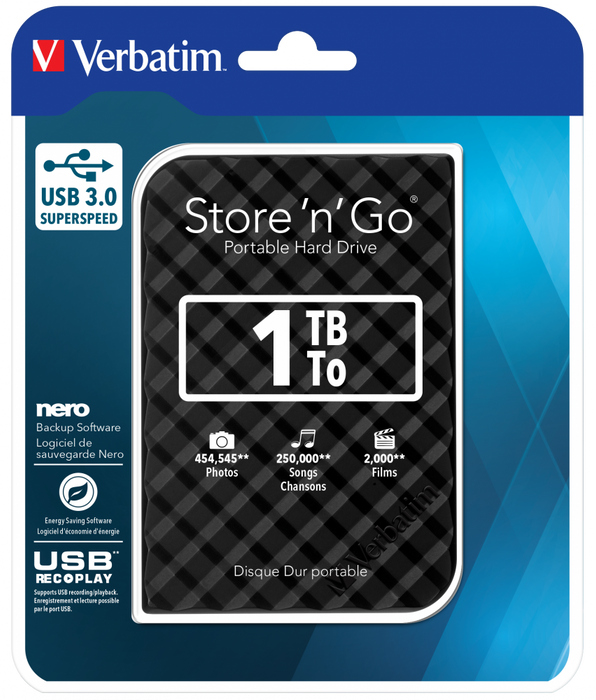 Verbatim Store 'n' Go USB 3.0 Portable Hard Drive 1TB - Black | 53194