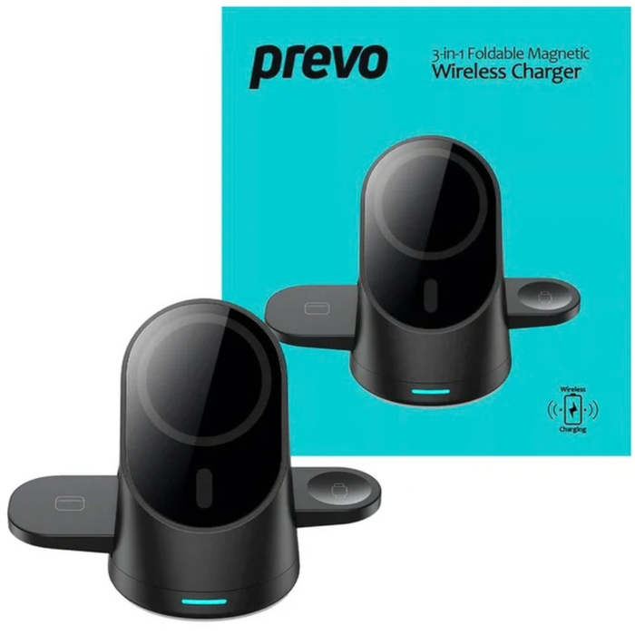 PREVO 3in1 25W Foldable Magnetic Wireless Charging Station - Black || 111323