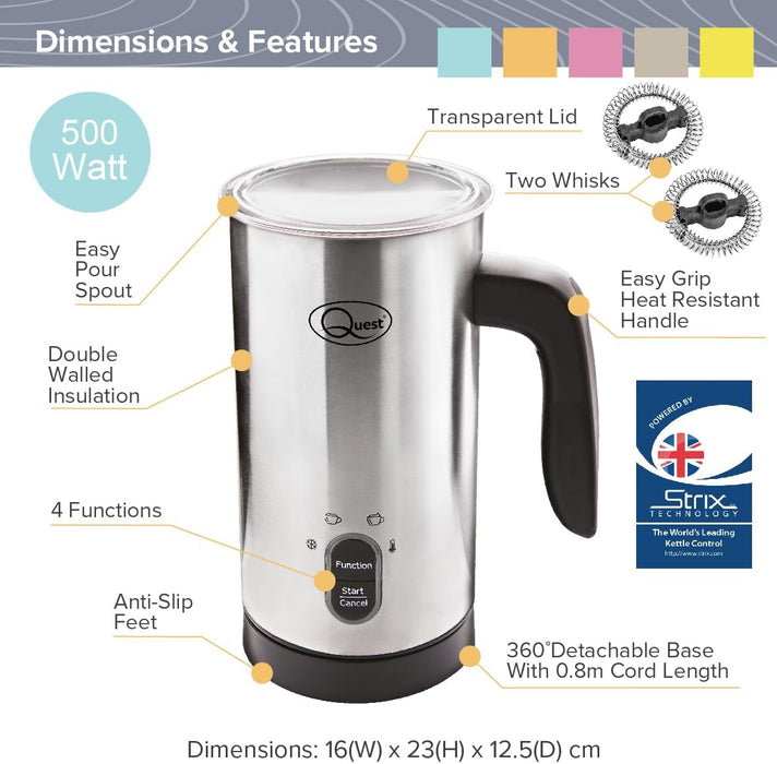 Quest Electric Milk Frother 0.3L - Stainless Steel | 34179