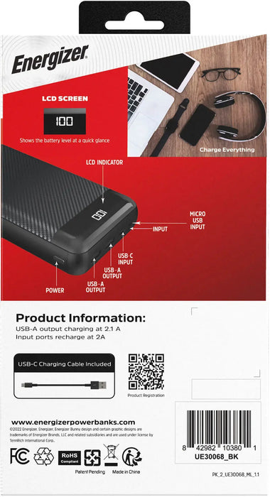 Energizer 30,000mAh 15W USB-C 3-Port Power Bank  | BUE30055PQ