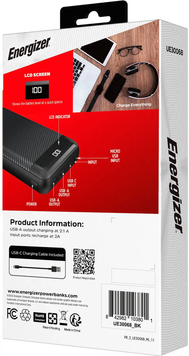 Energizer 30,000mAh 15W USB-C 3-Port Power Bank  | BUE30055PQ